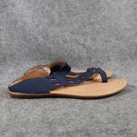 Casual Shoes Womens 7 Sandals Slip On Toe Loop Blue Comfort Flats Slides - Picture 1 of 10